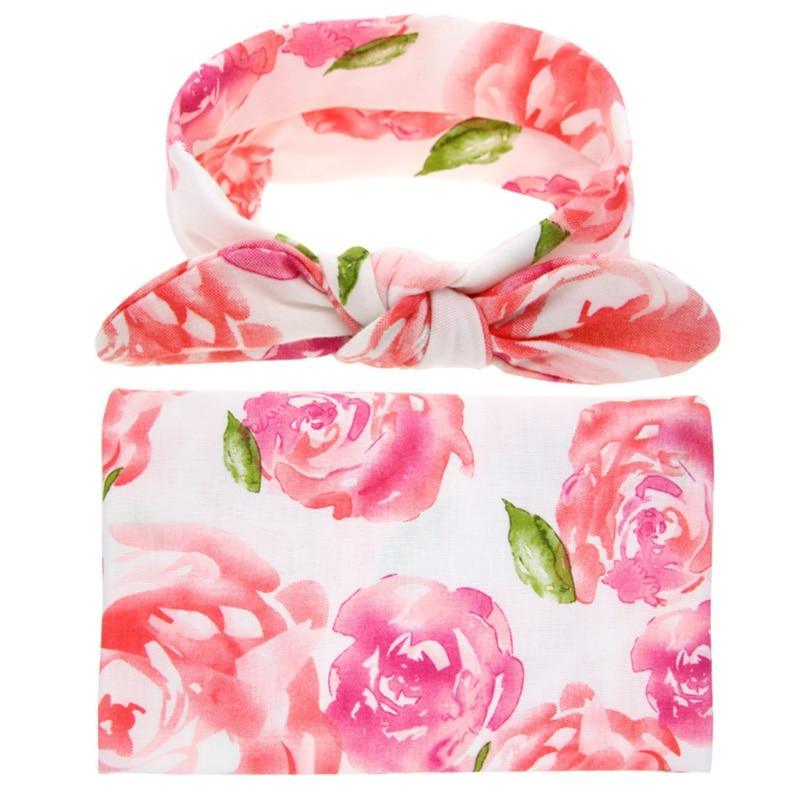 Elegant Colorful Baby Swaddle Wrap – Newborn Receiving Blanket & Headband Set