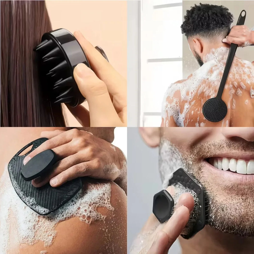 4pc Silicone Body Scrubber Set – Soft Exfoliating Brush for Face, Body & Feet