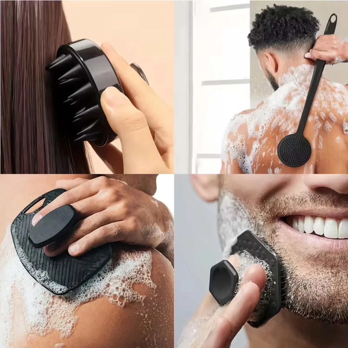 4pc Silicone Body Scrubber Set – Soft Exfoliating Brush for Face, Body & Feet