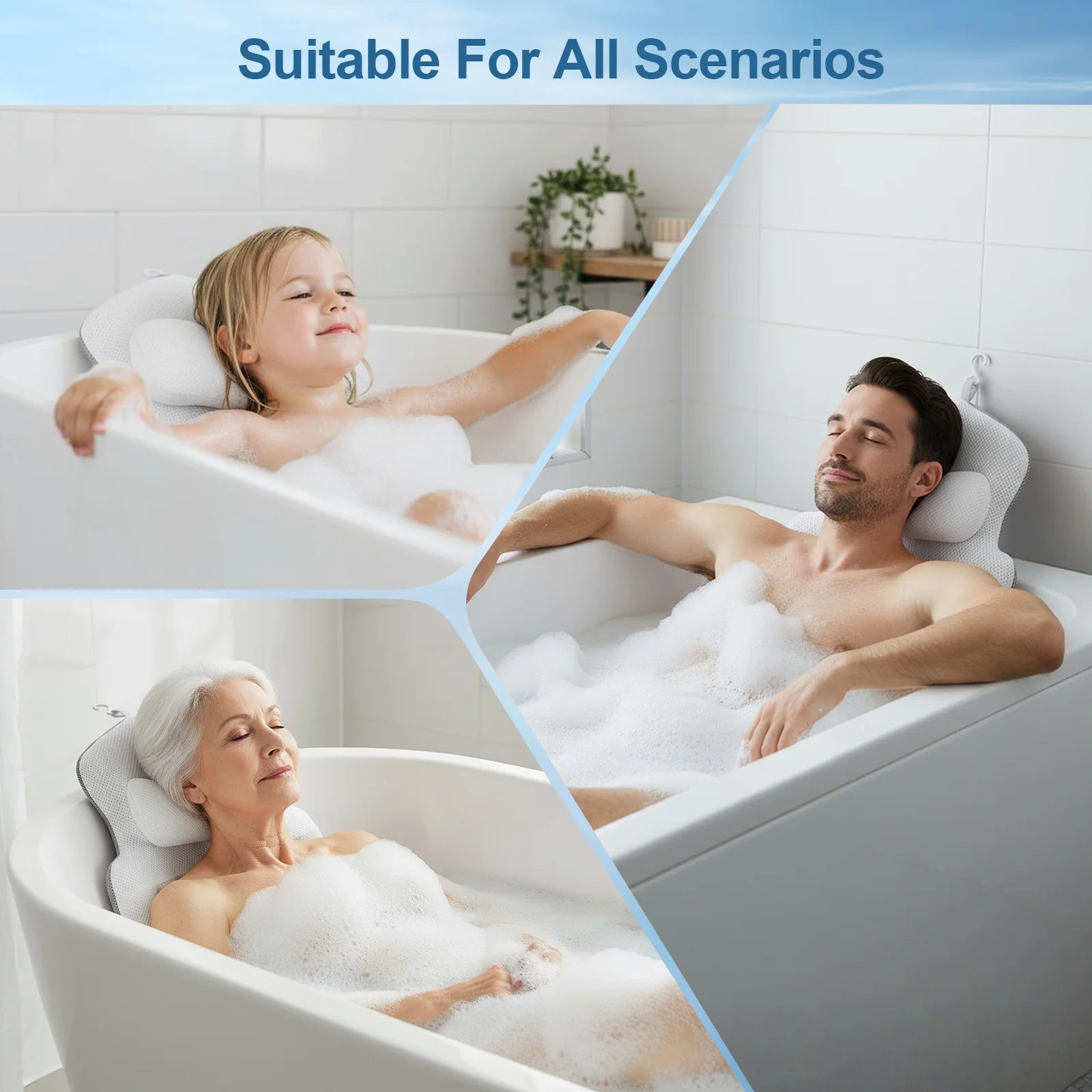 Luxury Bath Pillow – Non-Slip Spa Head & Neck Rest with Suction Cups