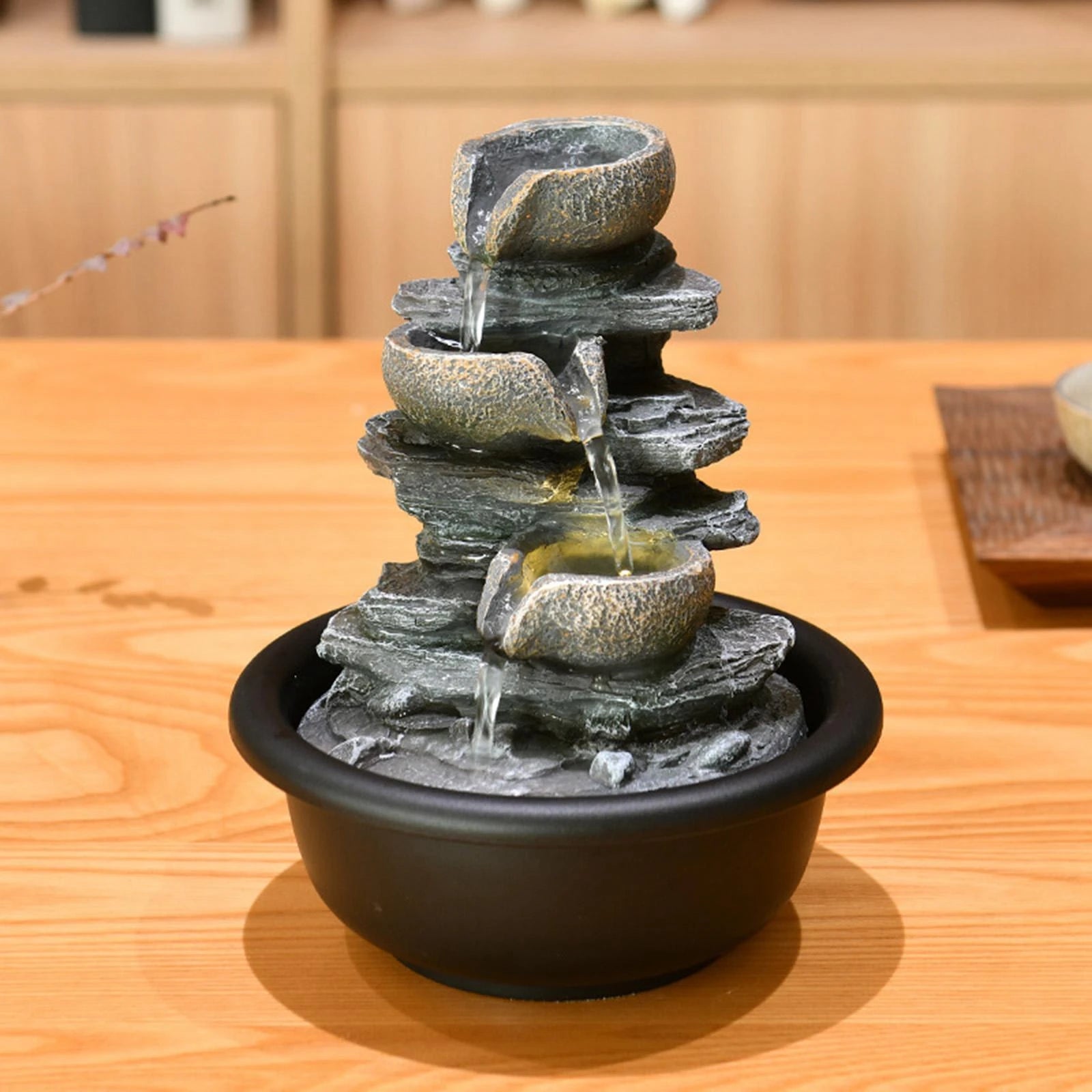 Tiered Meditation Waterfall Fountain with Scene Light