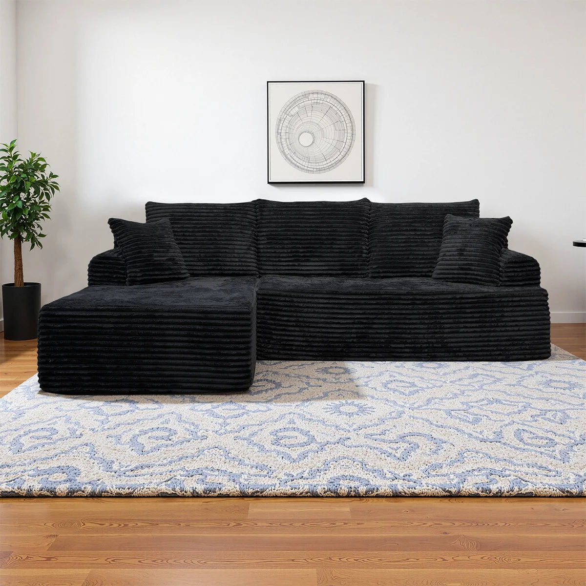 95" L-Shaped Sofa Chaise – Ultra Soft Rabbit Fleece, No Assembly Required