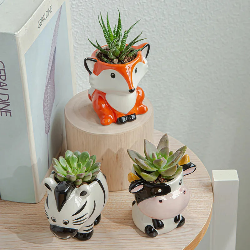 Ceramic Cartoon Animal Mini Planter – Desk & Home Decor