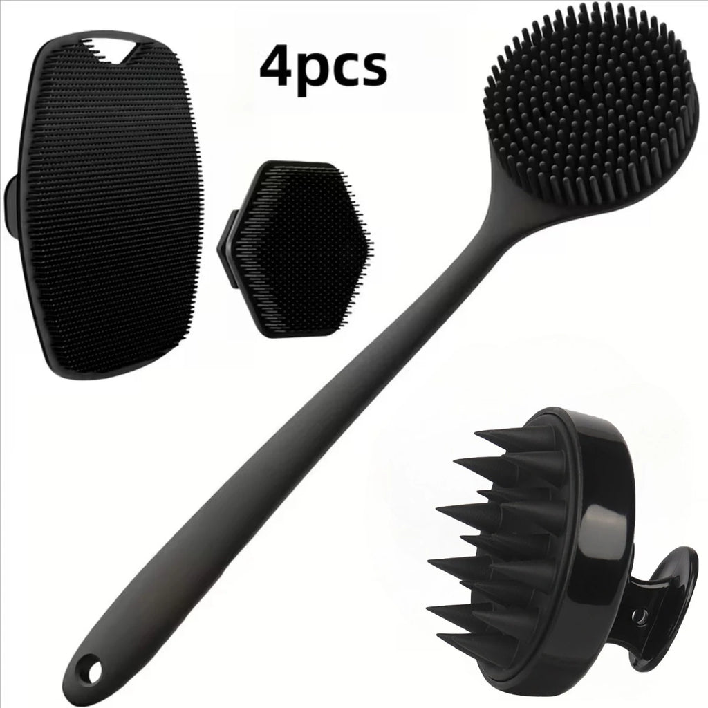 4pc Silicone Body Scrubber Set – Soft Exfoliating Brush for Face, Body & Feet