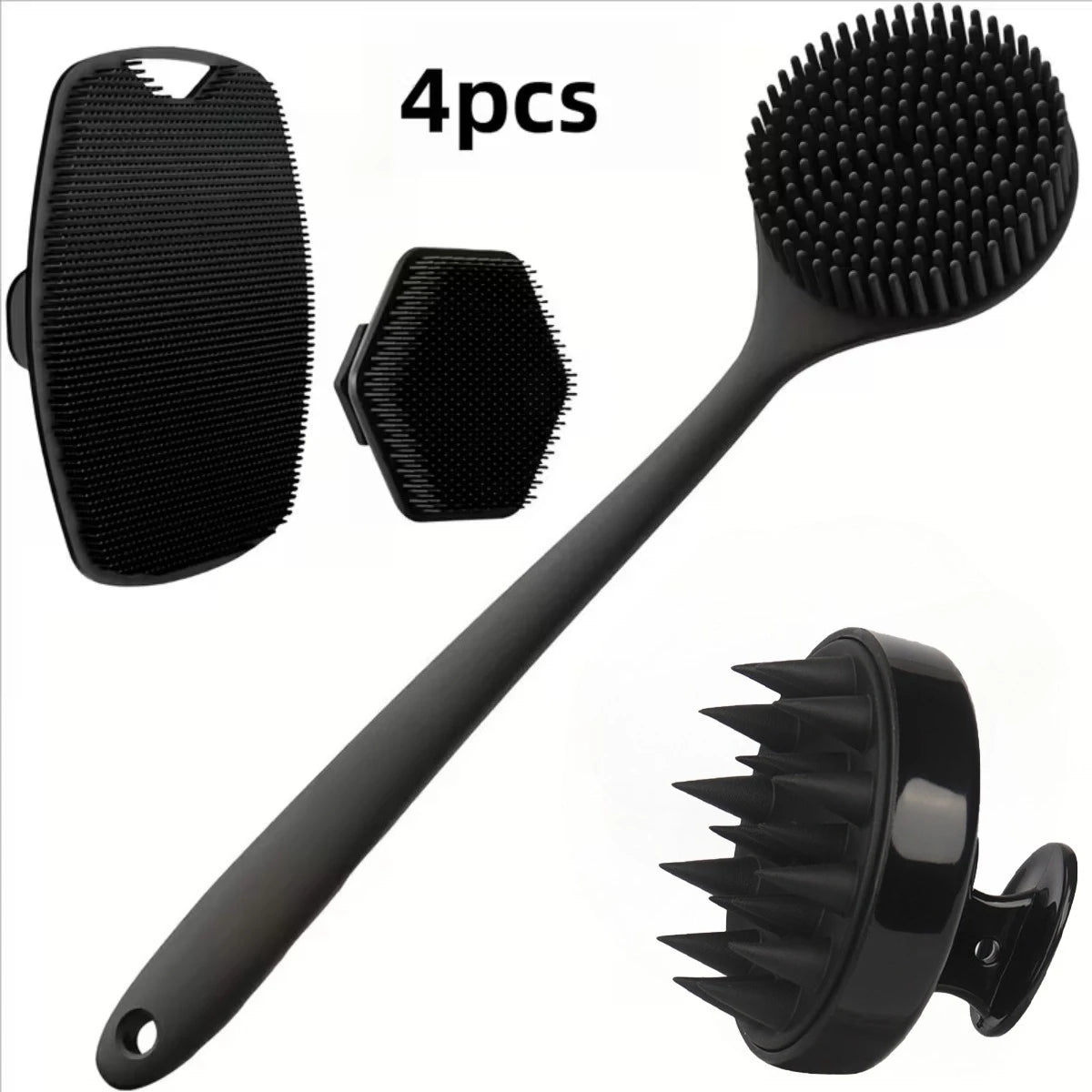 4pc Silicone Body Scrubber Set – Soft Exfoliating Brush for Face, Body & Feet