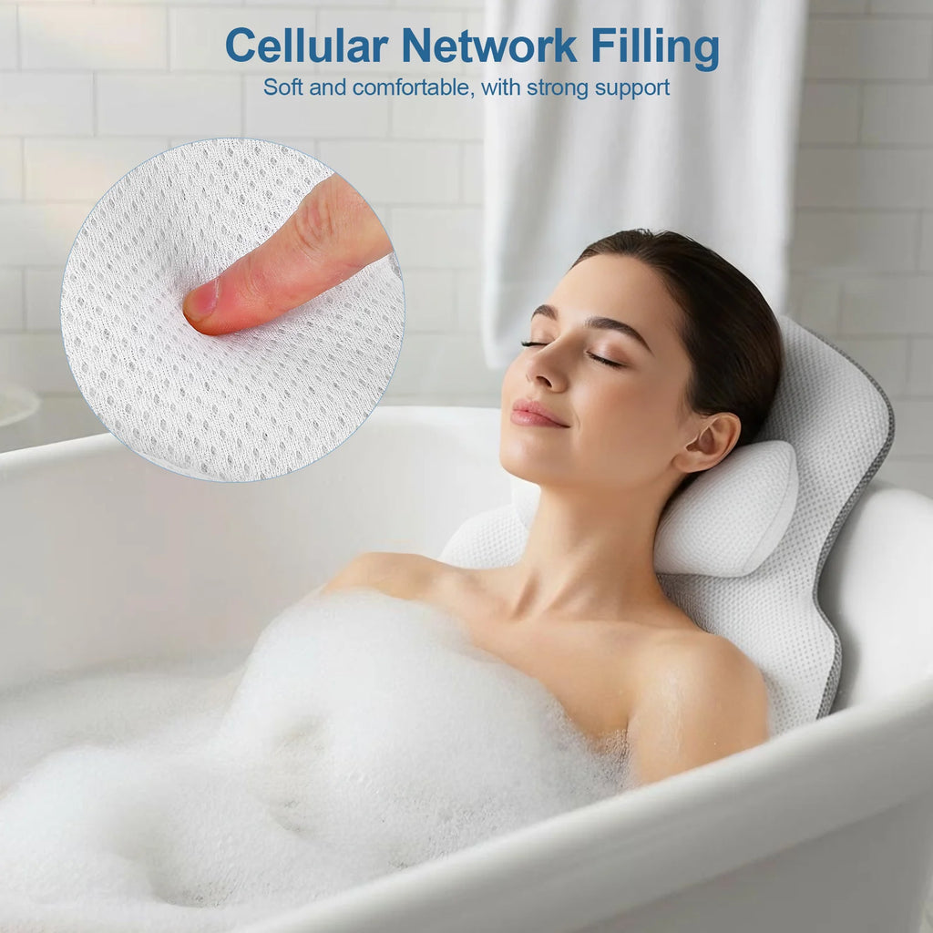 Luxury Bath Pillow – Non-Slip Spa Head & Neck Rest with Suction Cups
