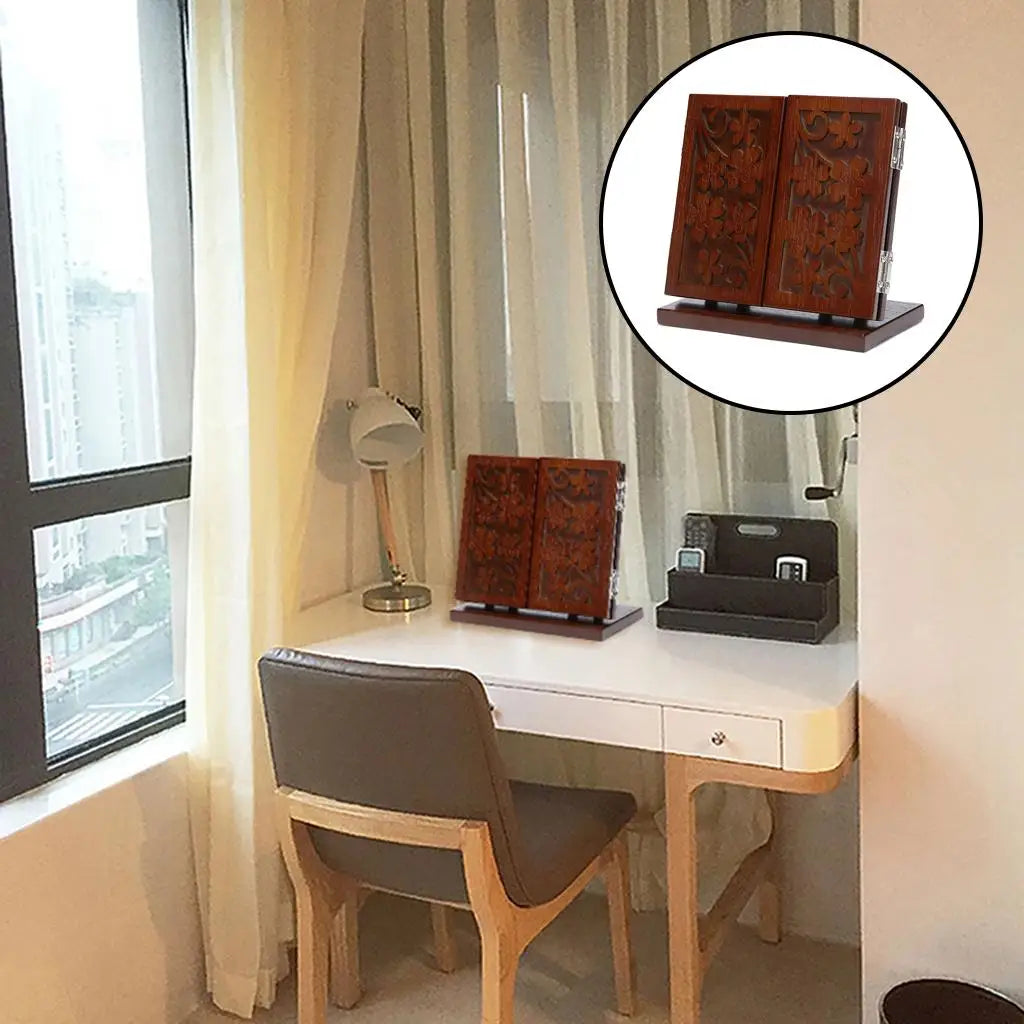 Retro Carved Wooden Vanity Mirror with Lights – 3 Color Modes