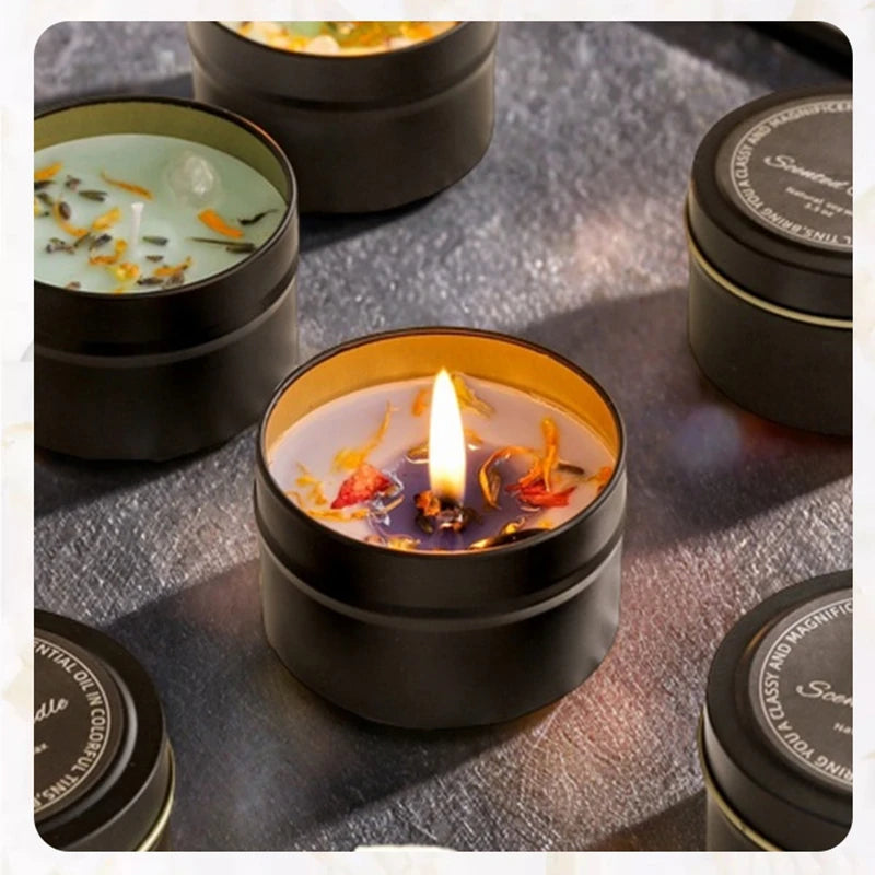 Crystal Scented Soy Candles – Dried Floral Iron Tin Gift Set