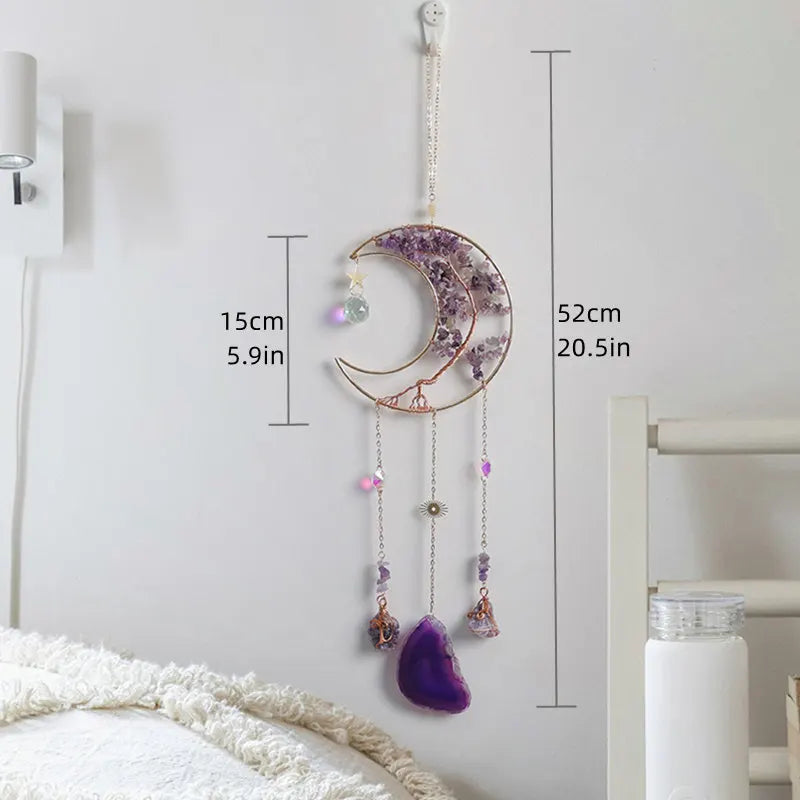 Moon Dream Catcher Crystal Suncatcher – Gemstone Tree of Life Decor