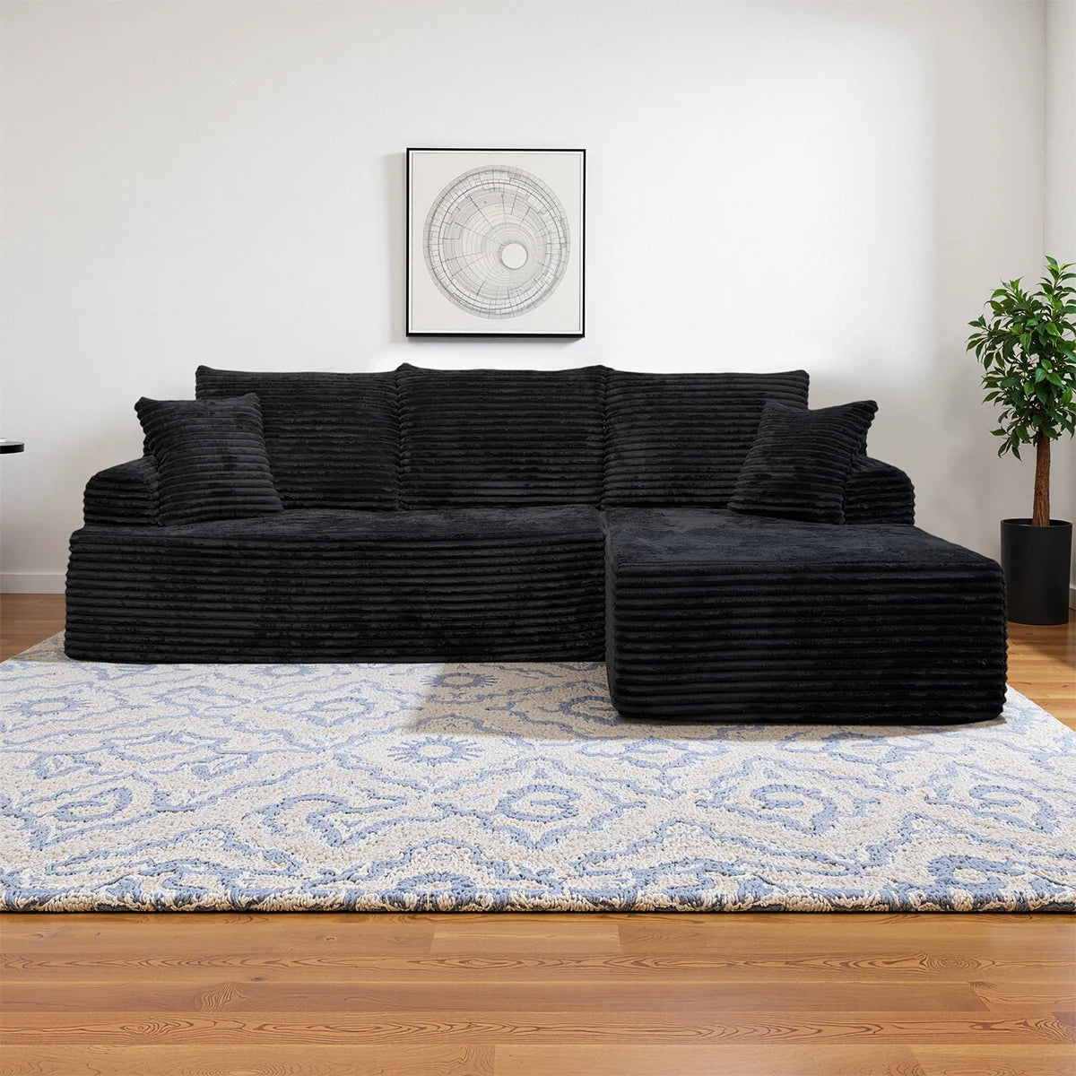 95" L-Shaped Sofa Chaise – Ultra Soft Rabbit Fleece, No Assembly Required