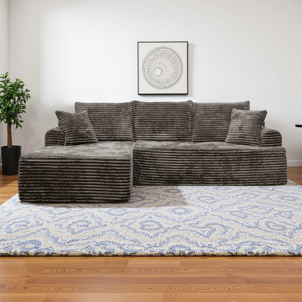 95" L-Shaped Sofa Chaise – Ultra Soft Rabbit Fleece, No Assembly Required