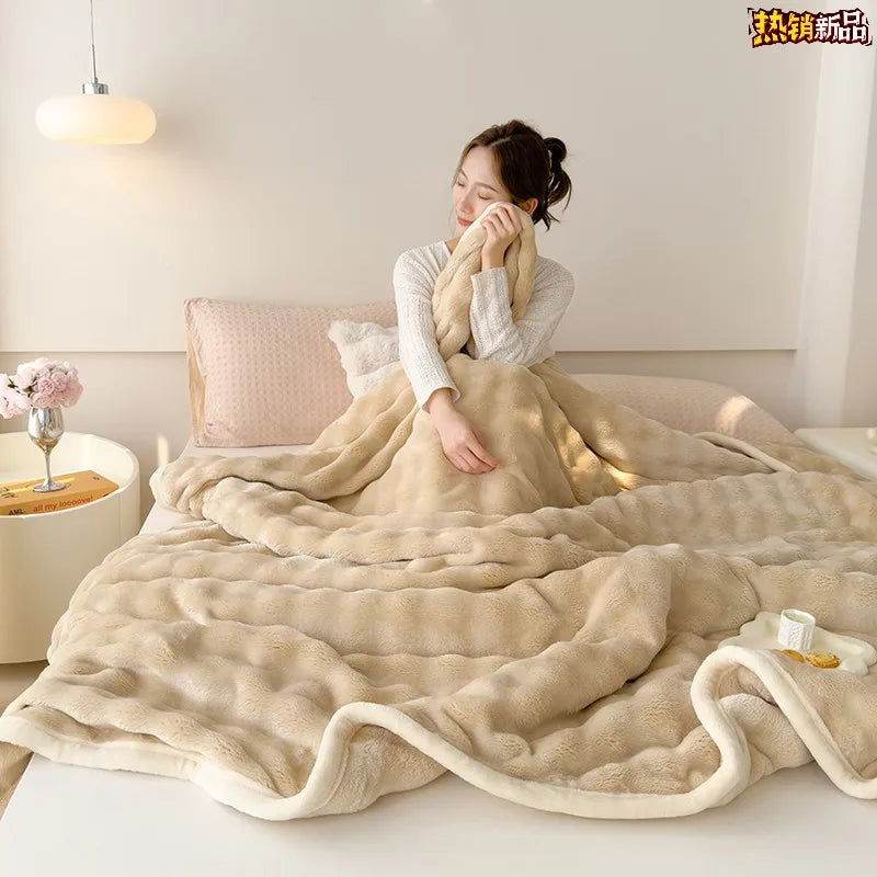 Faux Rabbit Fur Plush Blanket – Cozy Double-Sided Throw for Sofa & Bed