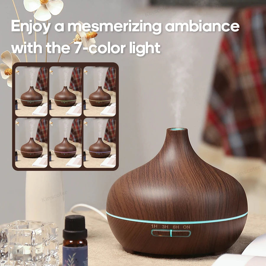 Ultrasonic Aromatherapy Diffuser – Wood Grain LED Essential Oil Mister