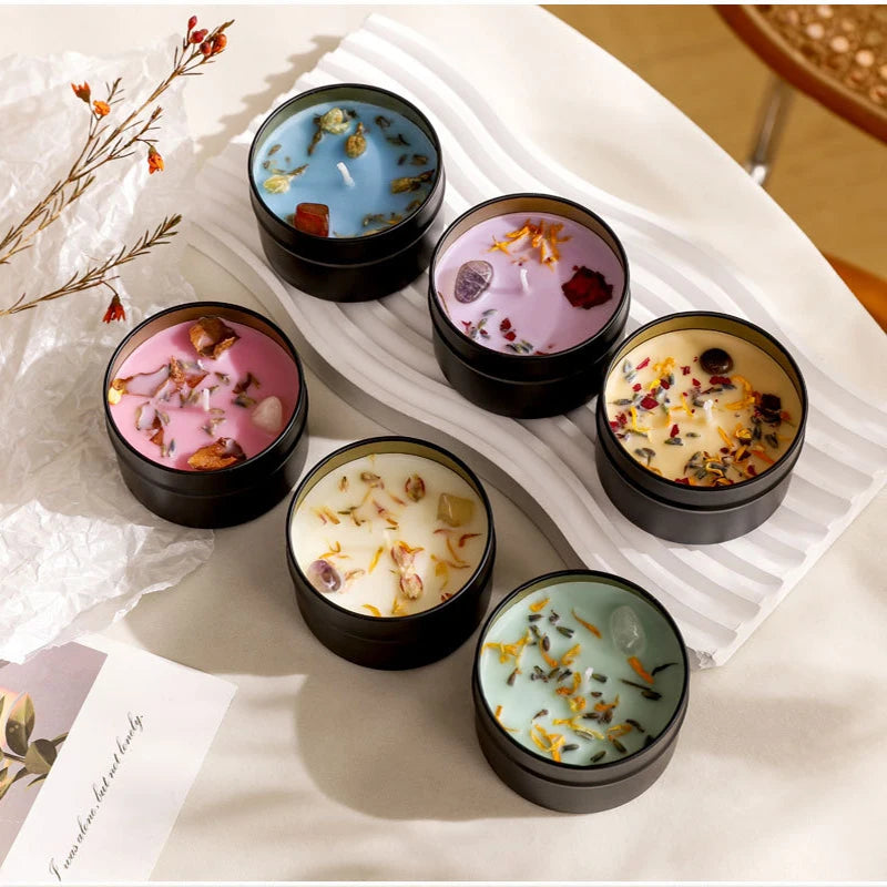 Crystal Scented Soy Candles – Dried Floral Iron Tin Gift Set