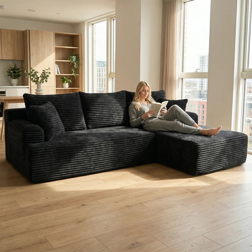 95" L-Shaped Sofa Chaise – Ultra Soft Rabbit Fleece, No Assembly Required