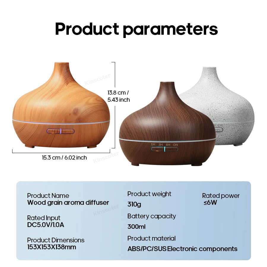 Ultrasonic Aromatherapy Diffuser – Wood Grain LED Essential Oil Mister