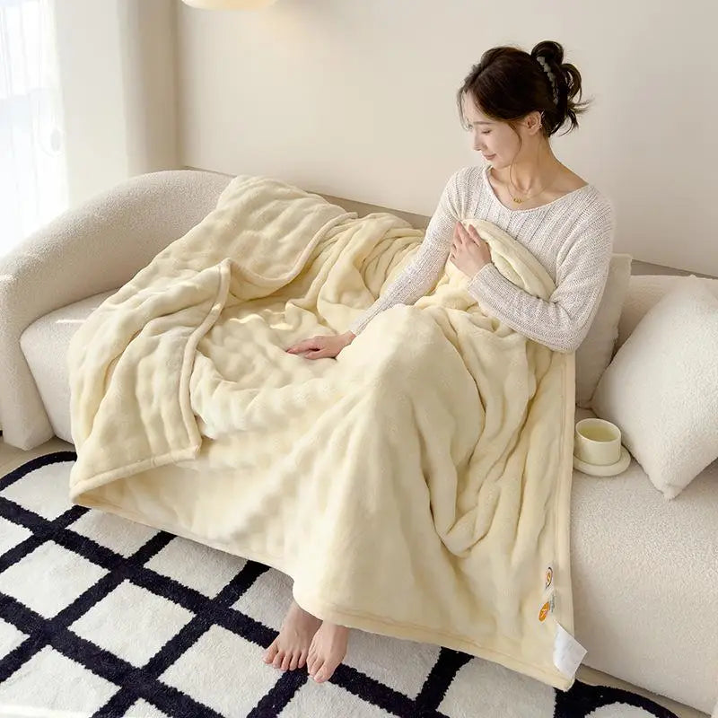 Faux Rabbit Fur Plush Blanket – Cozy Double-Sided Throw for Sofa & Bed