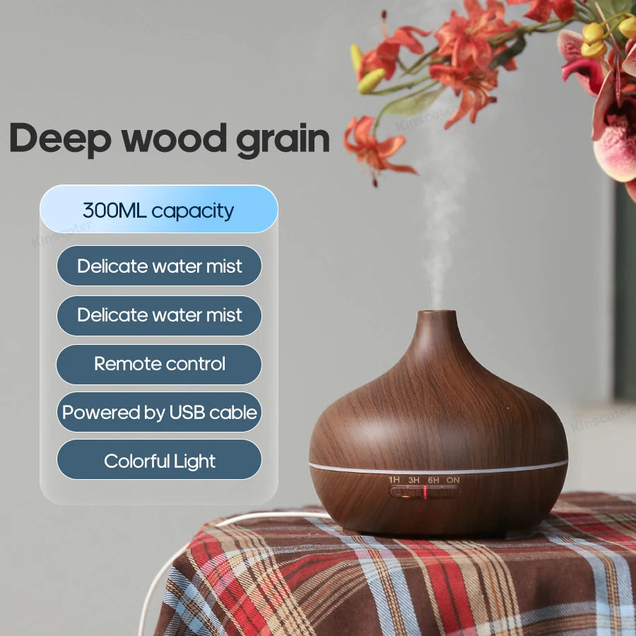 Ultrasonic Aromatherapy Diffuser – Wood Grain LED Essential Oil Mister