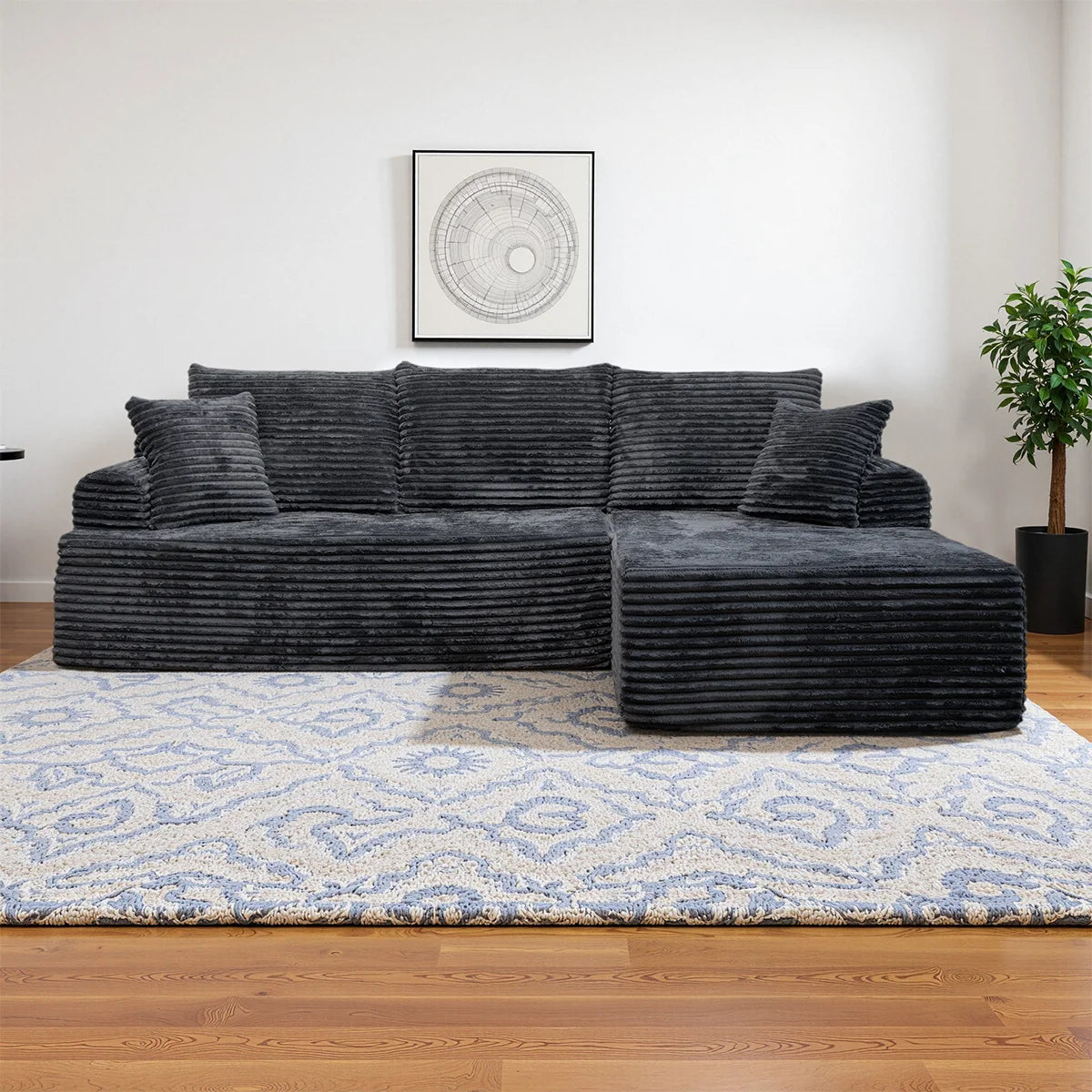95" L-Shaped Sofa Chaise – Ultra Soft Rabbit Fleece, No Assembly Required