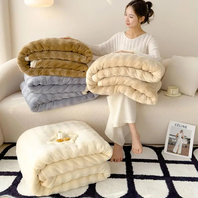 Faux Rabbit Fur Plush Blanket – Cozy Double-Sided Throw for Sofa & Bed