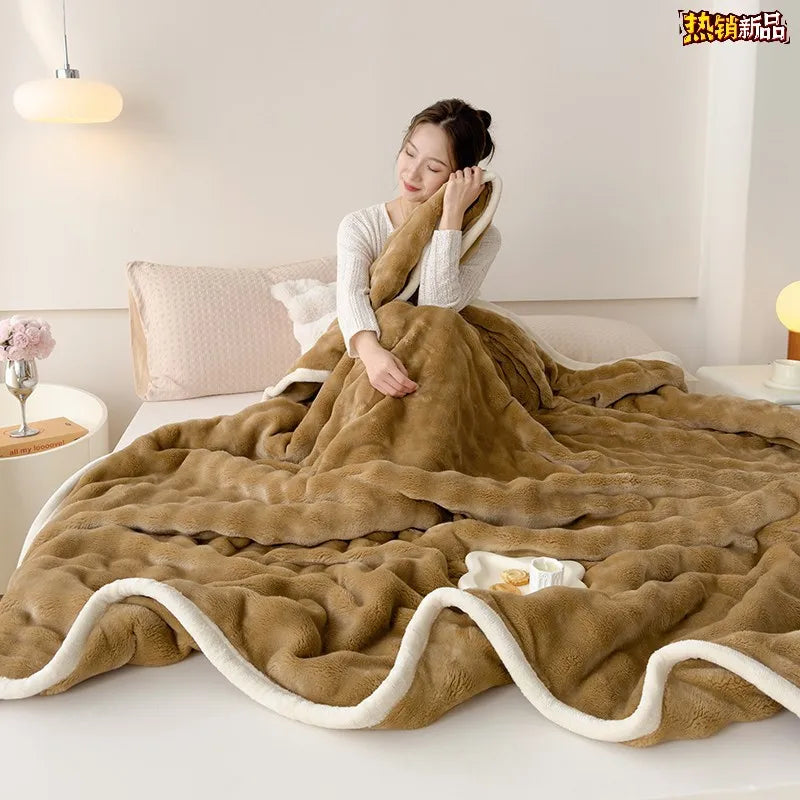 Faux Rabbit Fur Plush Blanket – Cozy Double-Sided Throw for Sofa & Bed