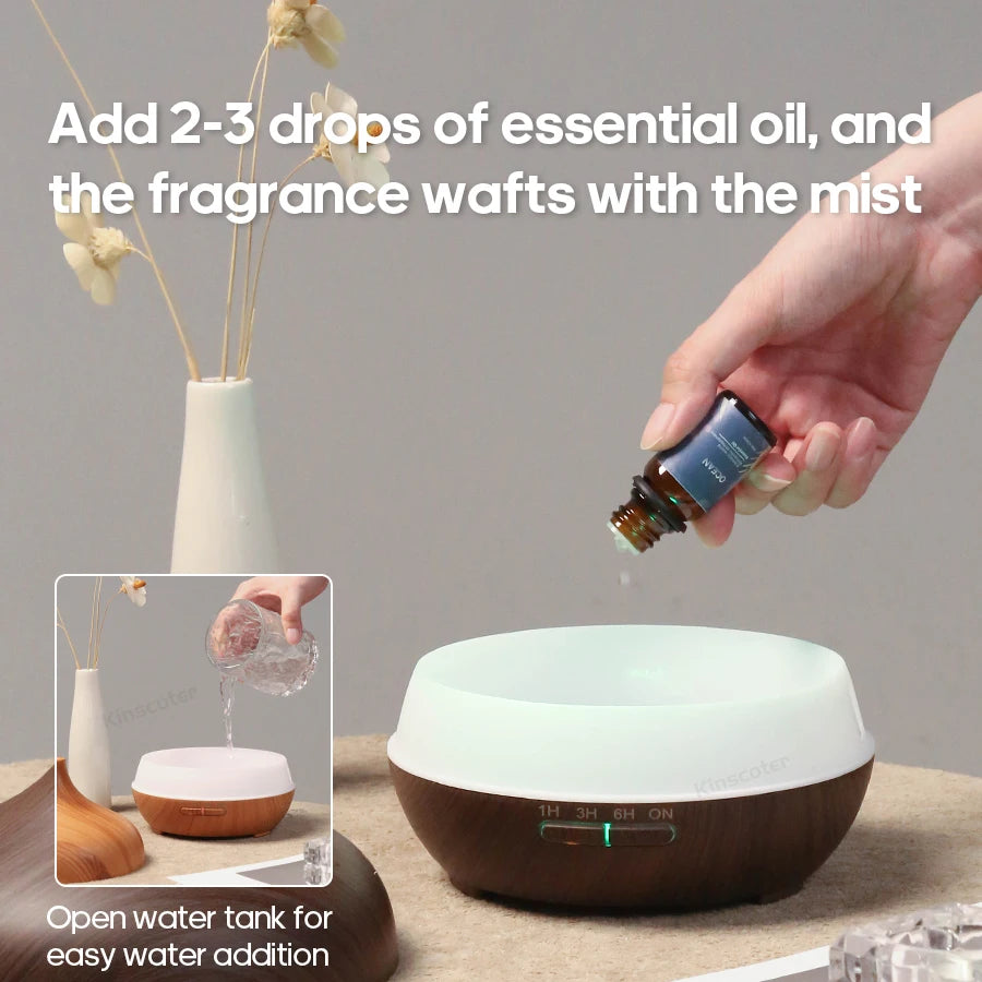 Ultrasonic Aromatherapy Diffuser – Wood Grain LED Essential Oil Mister
