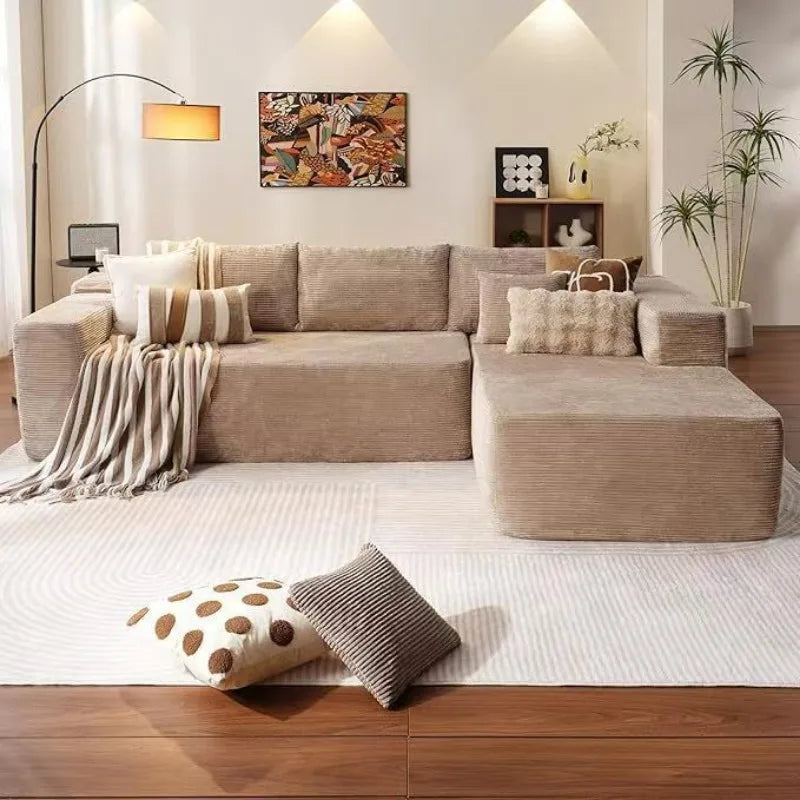 Modern Minimalist L-Shaped Sofa – Frameless Boneless Compression Design