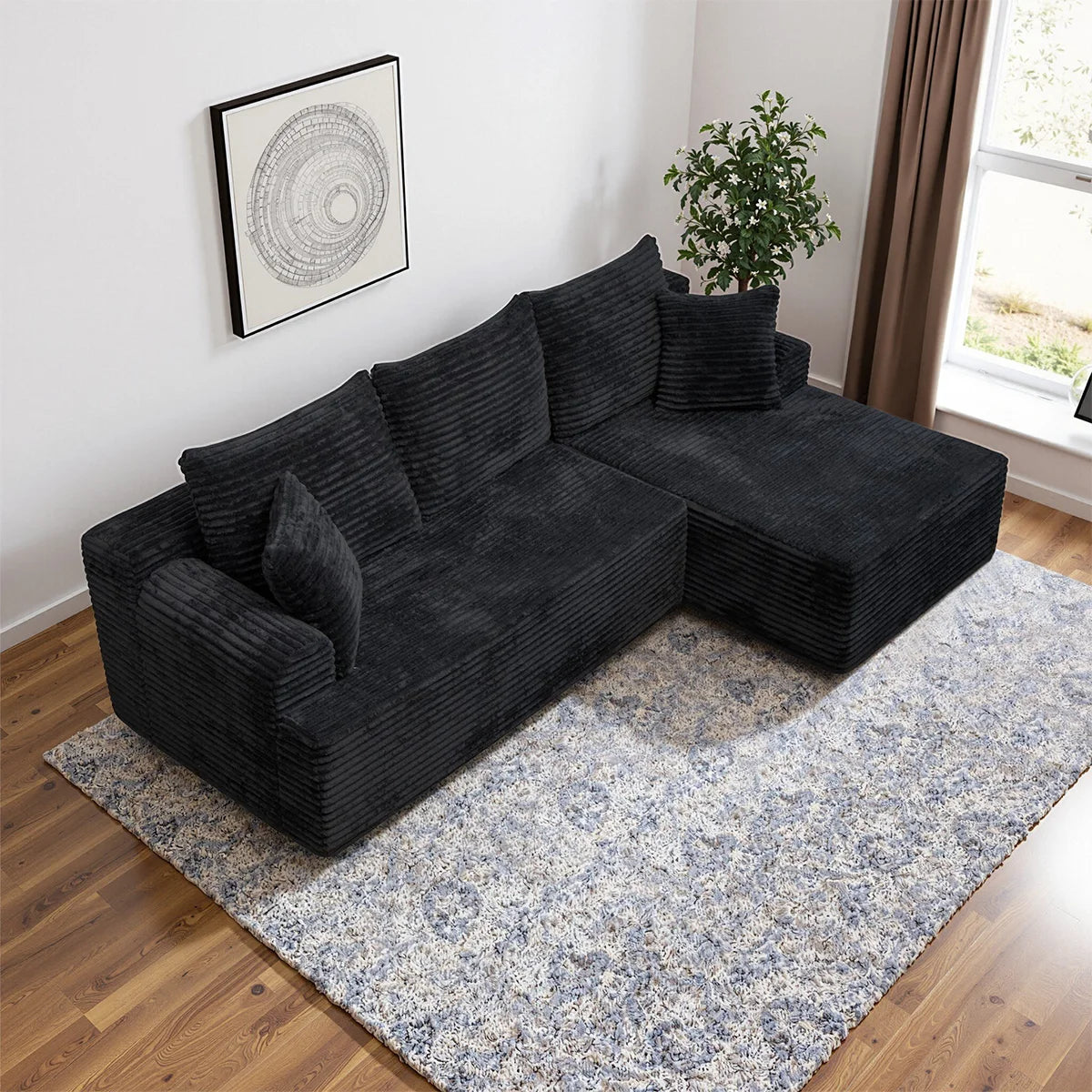 95" L-Shaped Sofa Chaise – Ultra Soft Rabbit Fleece, No Assembly Required