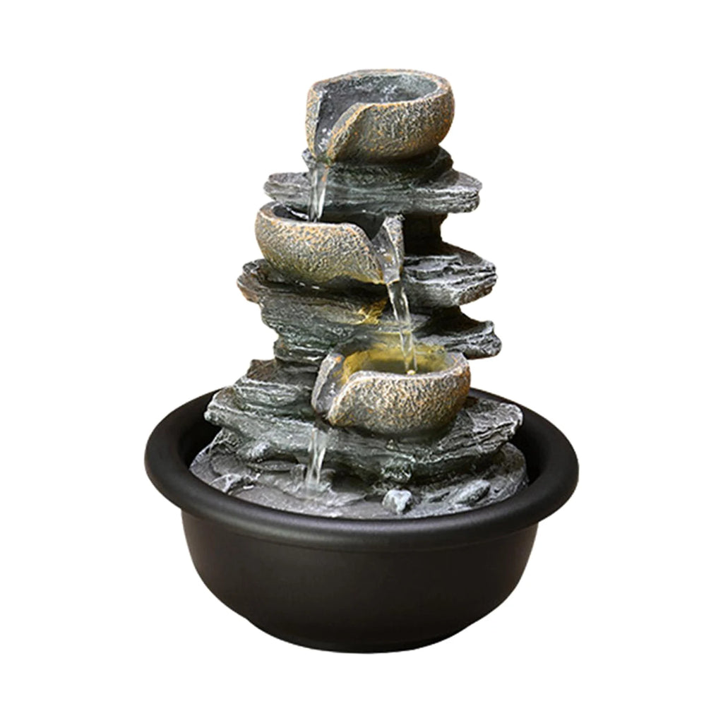 Tiered Meditation Waterfall Fountain with Scene Light