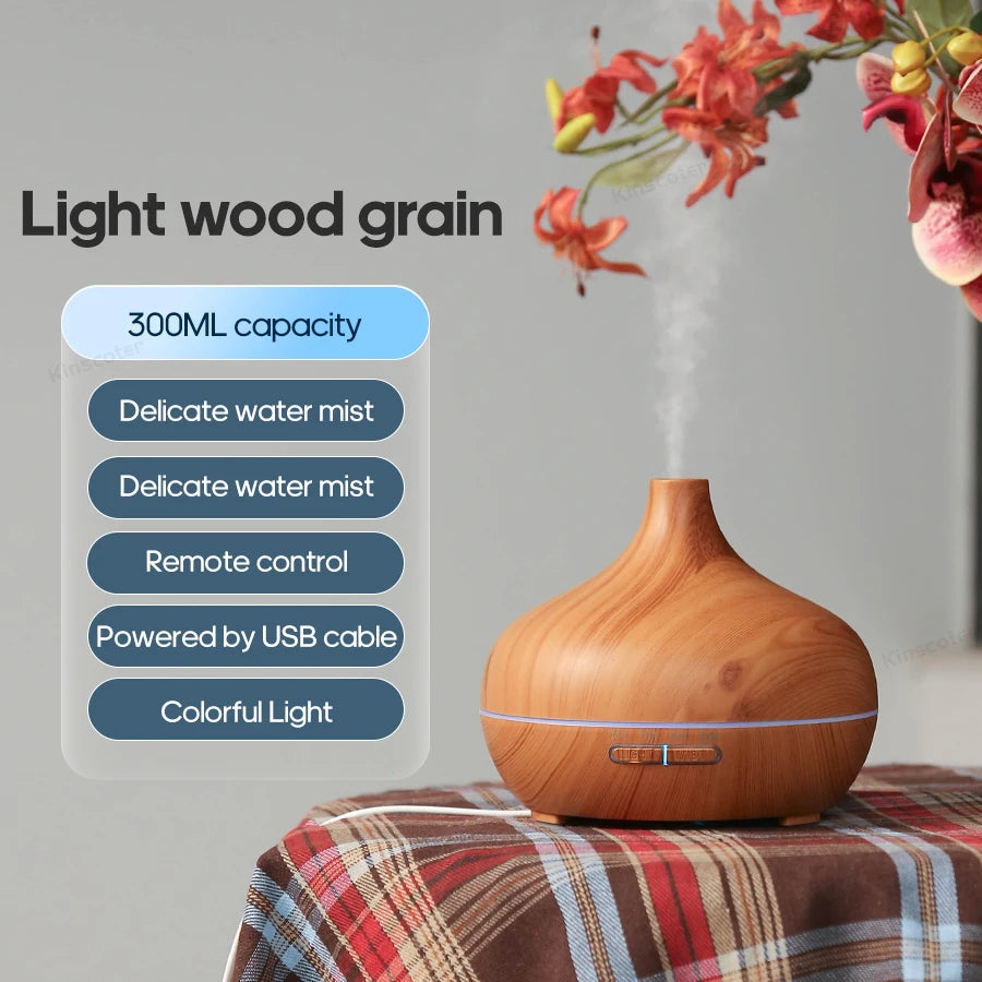 Ultrasonic Aromatherapy Diffuser – Wood Grain LED Essential Oil Mister