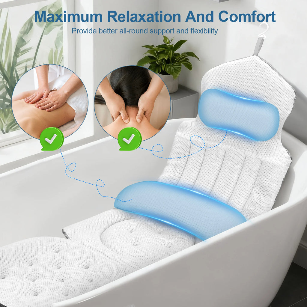 Luxury Bath Pillow – Non-Slip Spa Head & Neck Rest with Suction Cups