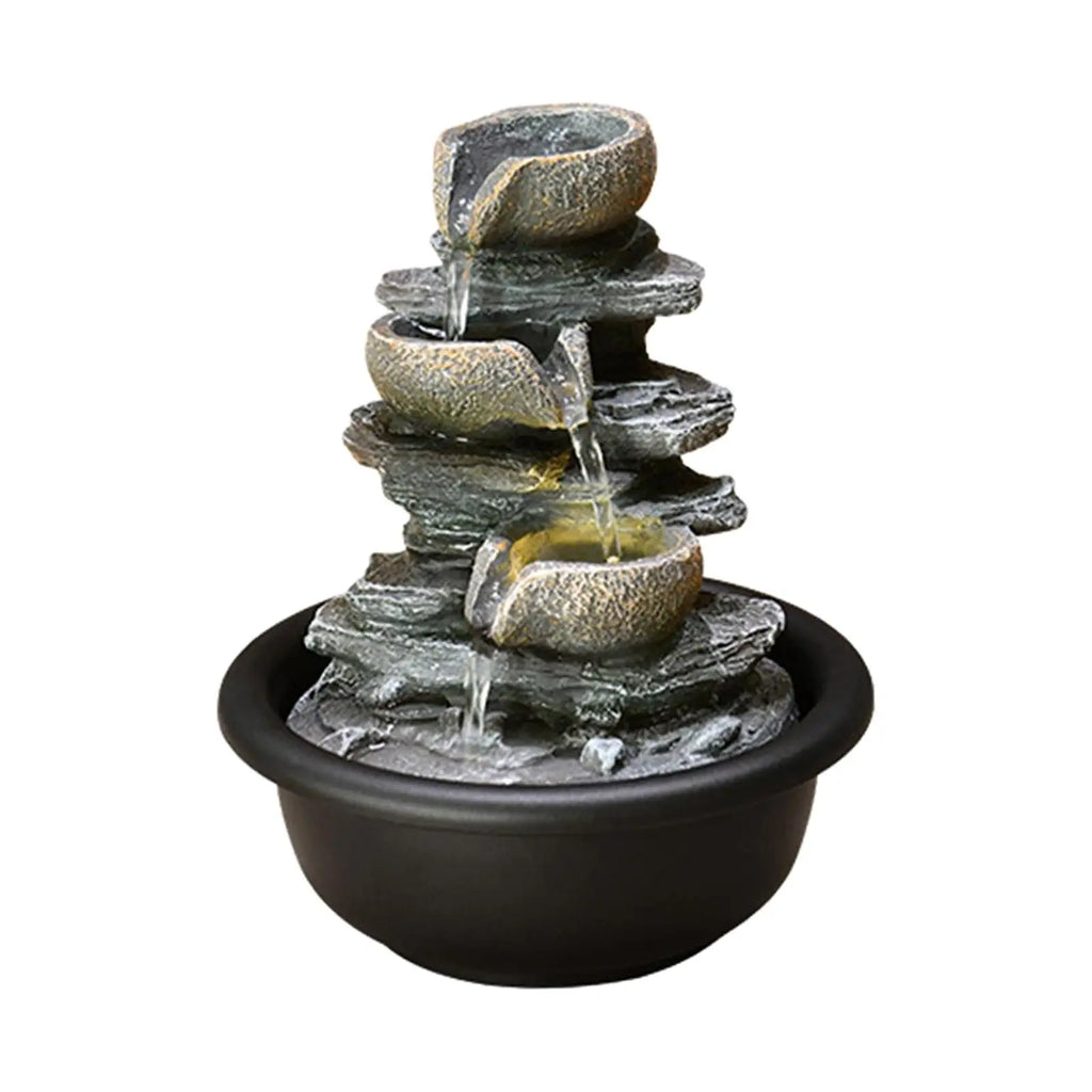 Tiered Meditation Waterfall Fountain with Scene Light