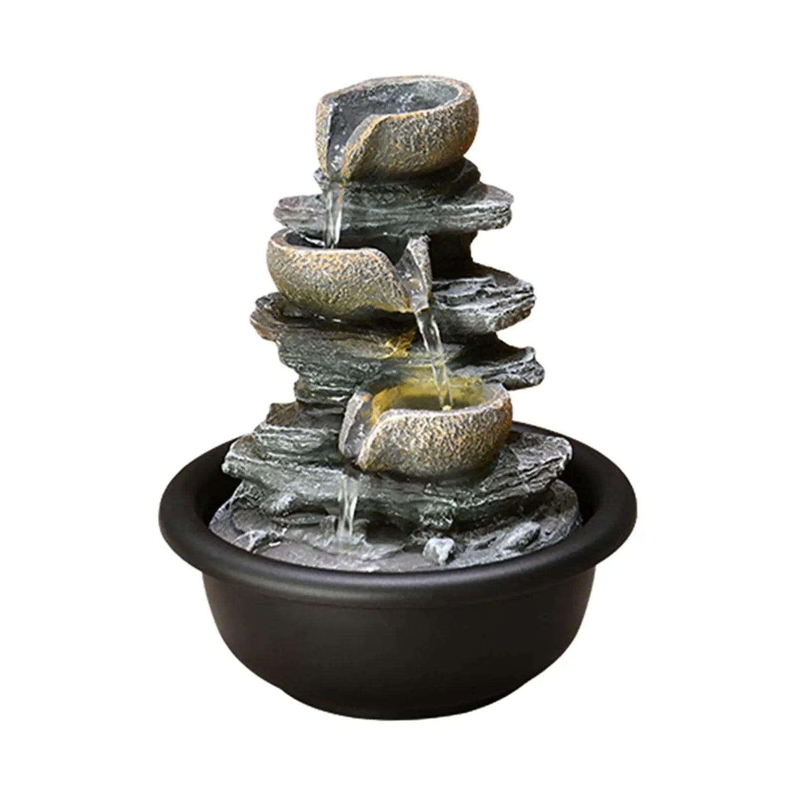 Tiered Meditation Waterfall Fountain with Scene Light