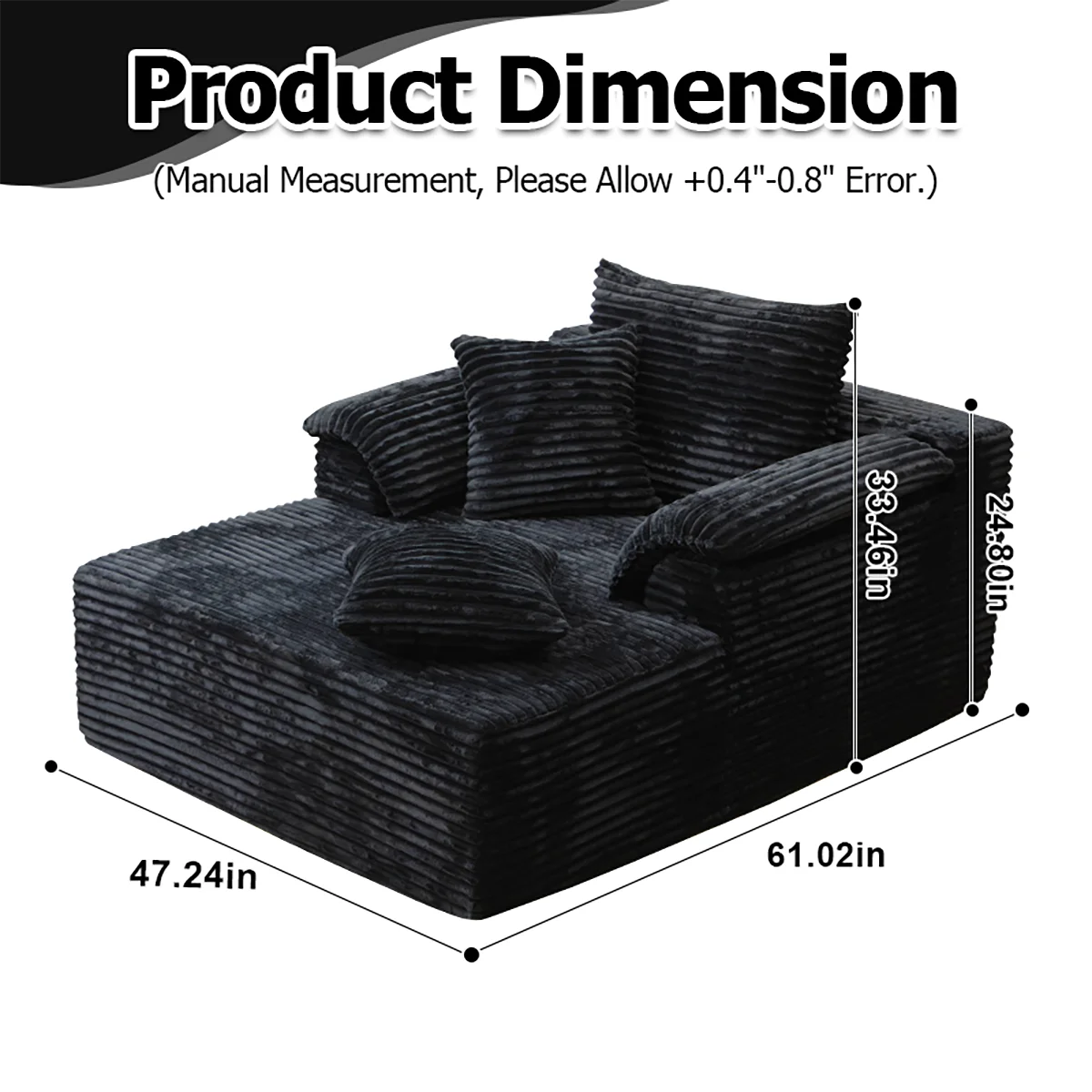 61" Minimalist Single Sofa Bed – No Assembly, Living Room & Bedroom Ready