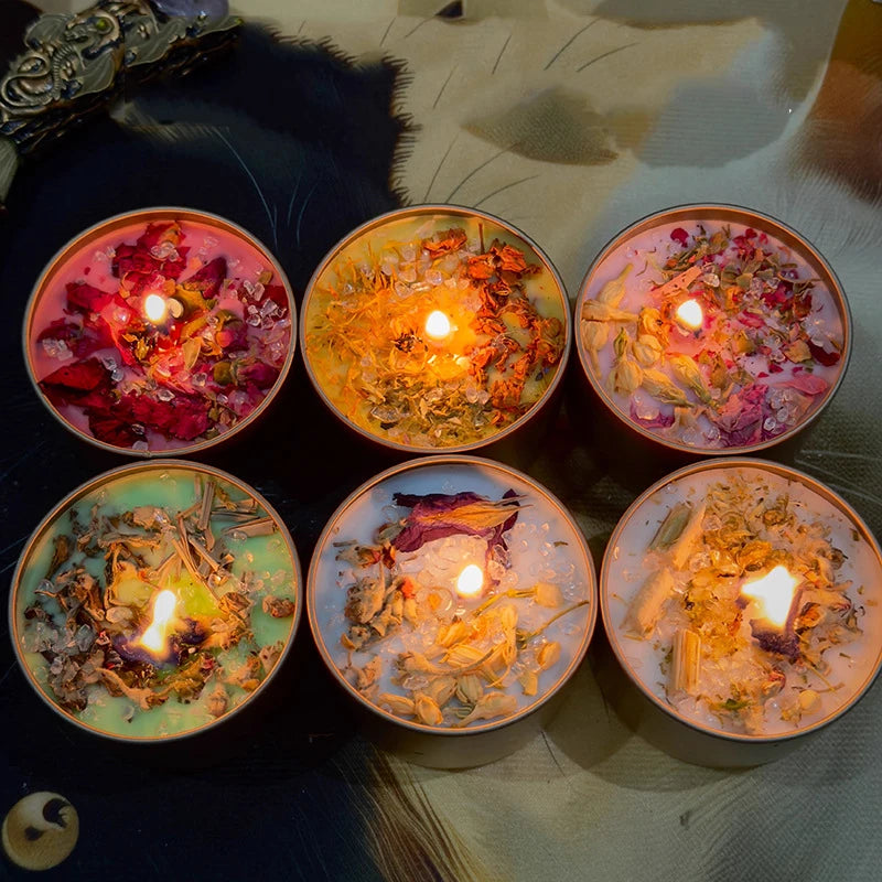 Crystal Scented Soy Candles – Dried Floral Iron Tin Gift Set