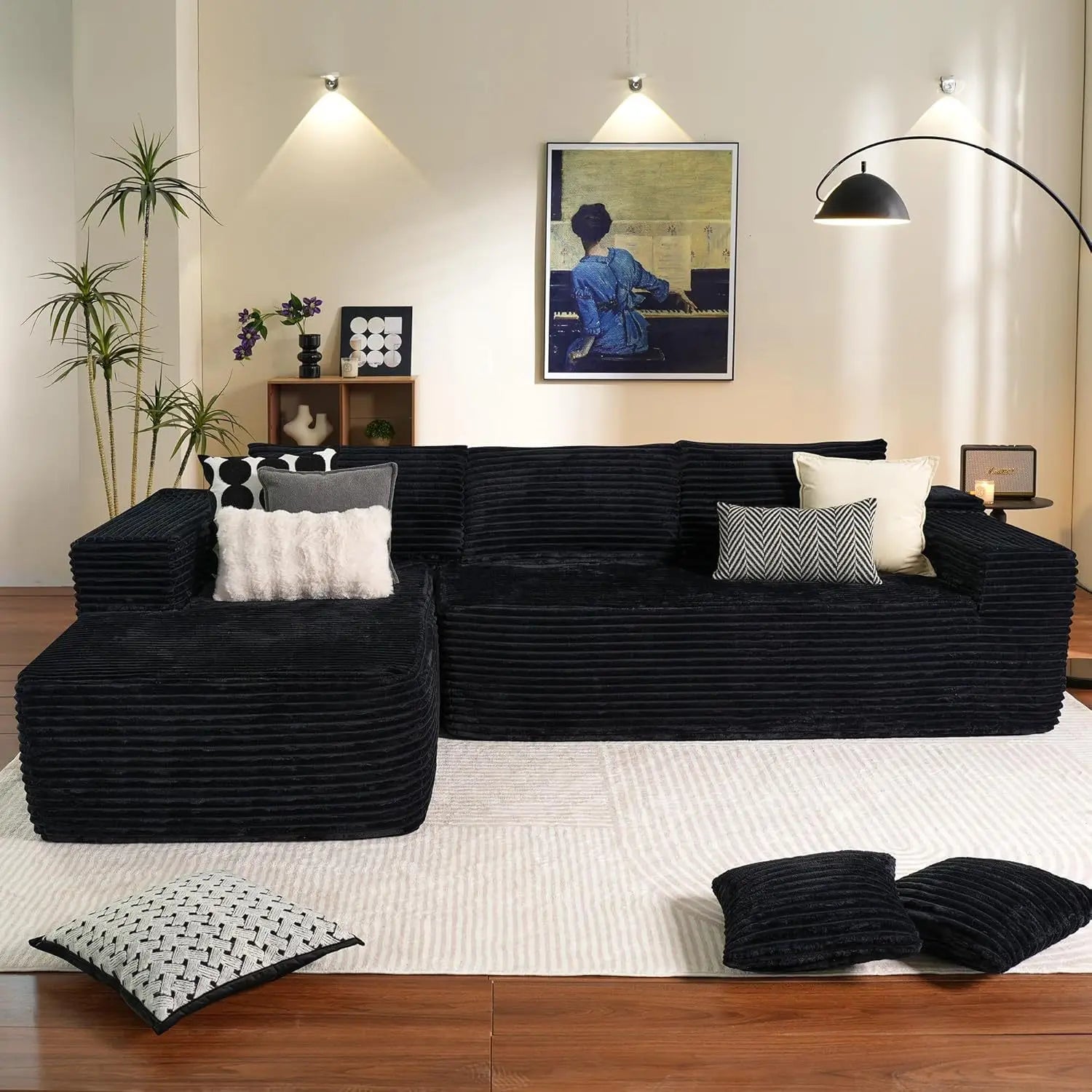 Modern Minimalist L-Shaped Sofa – Frameless Boneless Compression Design