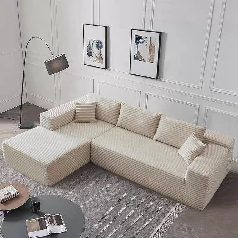 Modern Minimalist L-Shaped Sofa – Frameless Boneless Compression Design