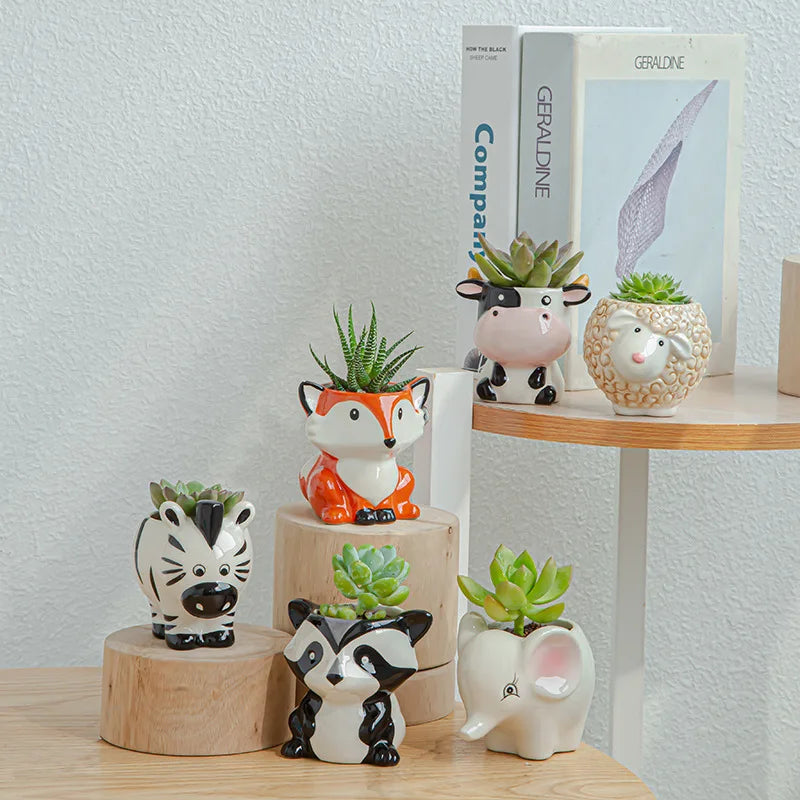 Ceramic Cartoon Animal Mini Planter – Desk & Home Decor