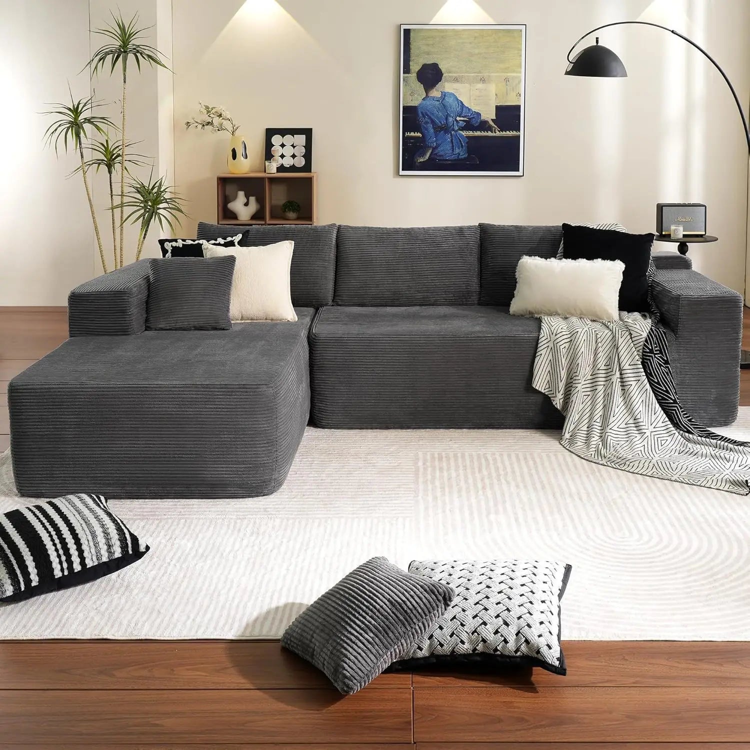 Modern Minimalist L-Shaped Sofa – Frameless Boneless Compression Design