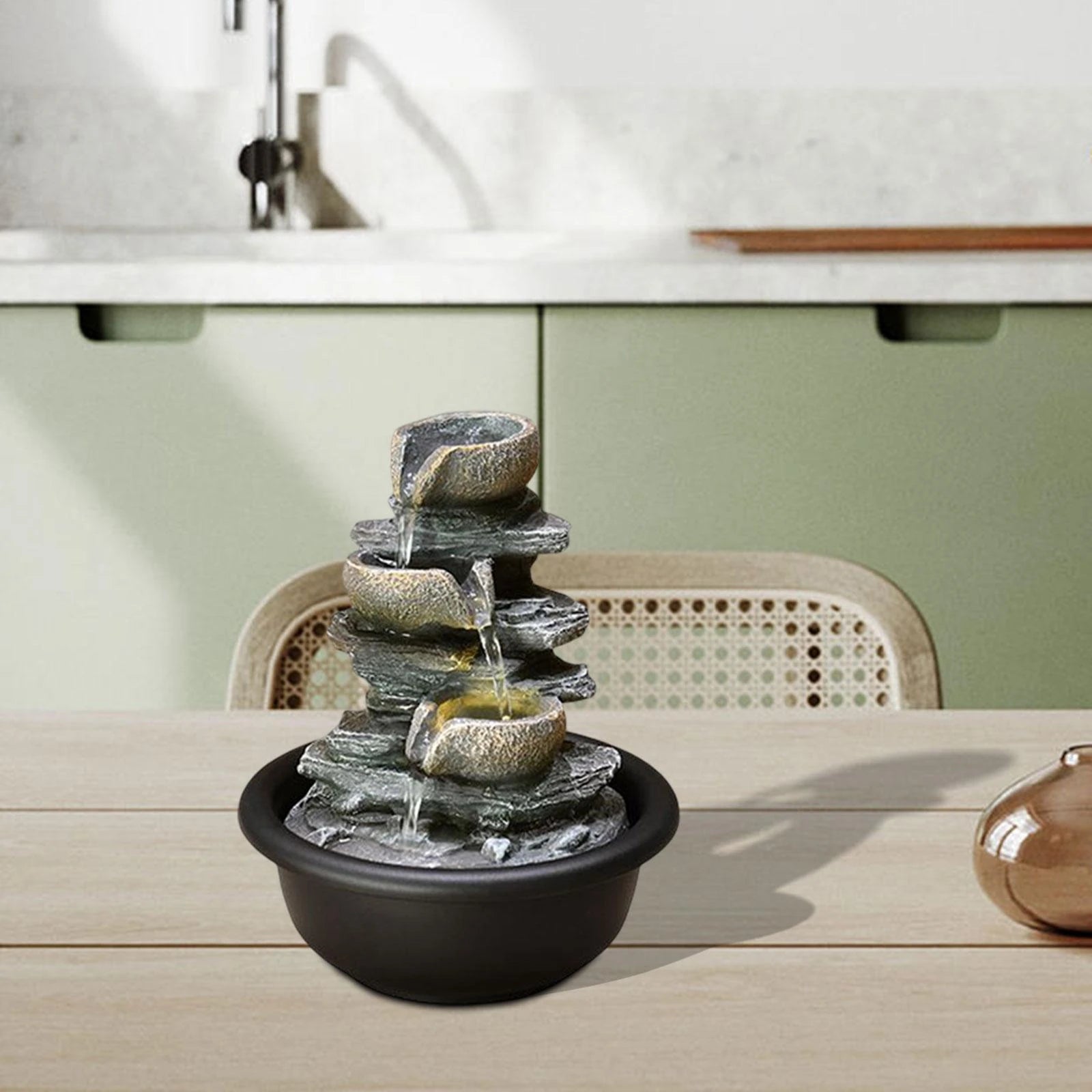 Tiered Meditation Waterfall Fountain with Scene Light