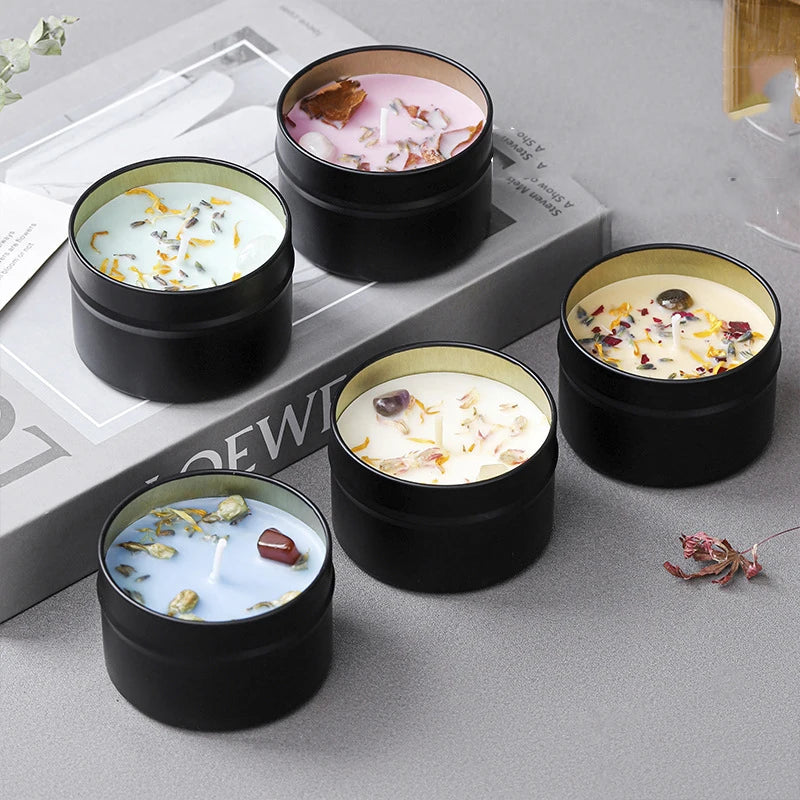 Crystal Scented Soy Candles – Dried Floral Iron Tin Gift Set