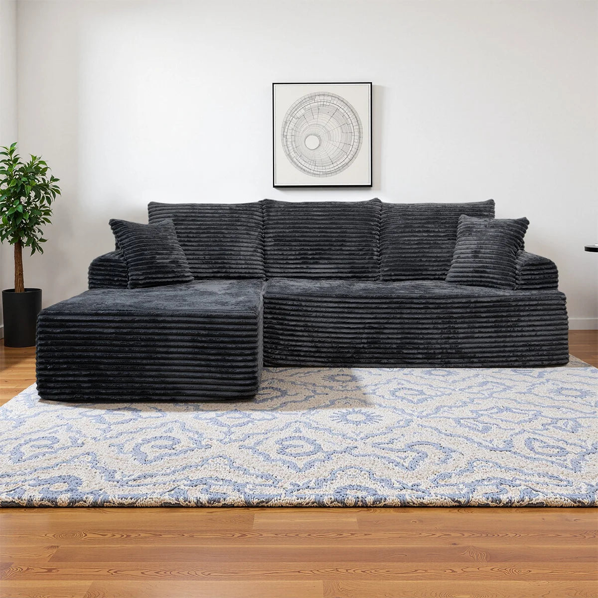 95" L-Shaped Sofa Chaise – Ultra Soft Rabbit Fleece, No Assembly Required