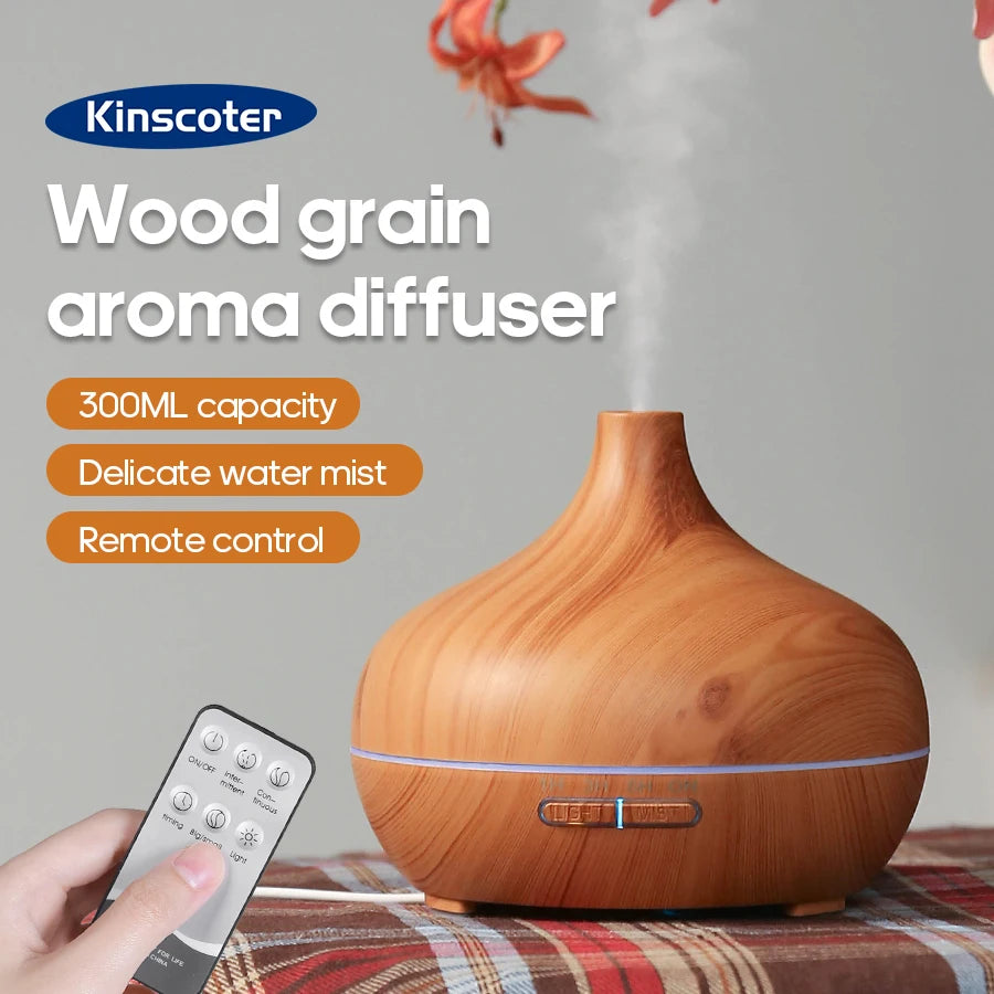 Ultrasonic Aromatherapy Diffuser – Wood Grain LED Essential Oil Mister