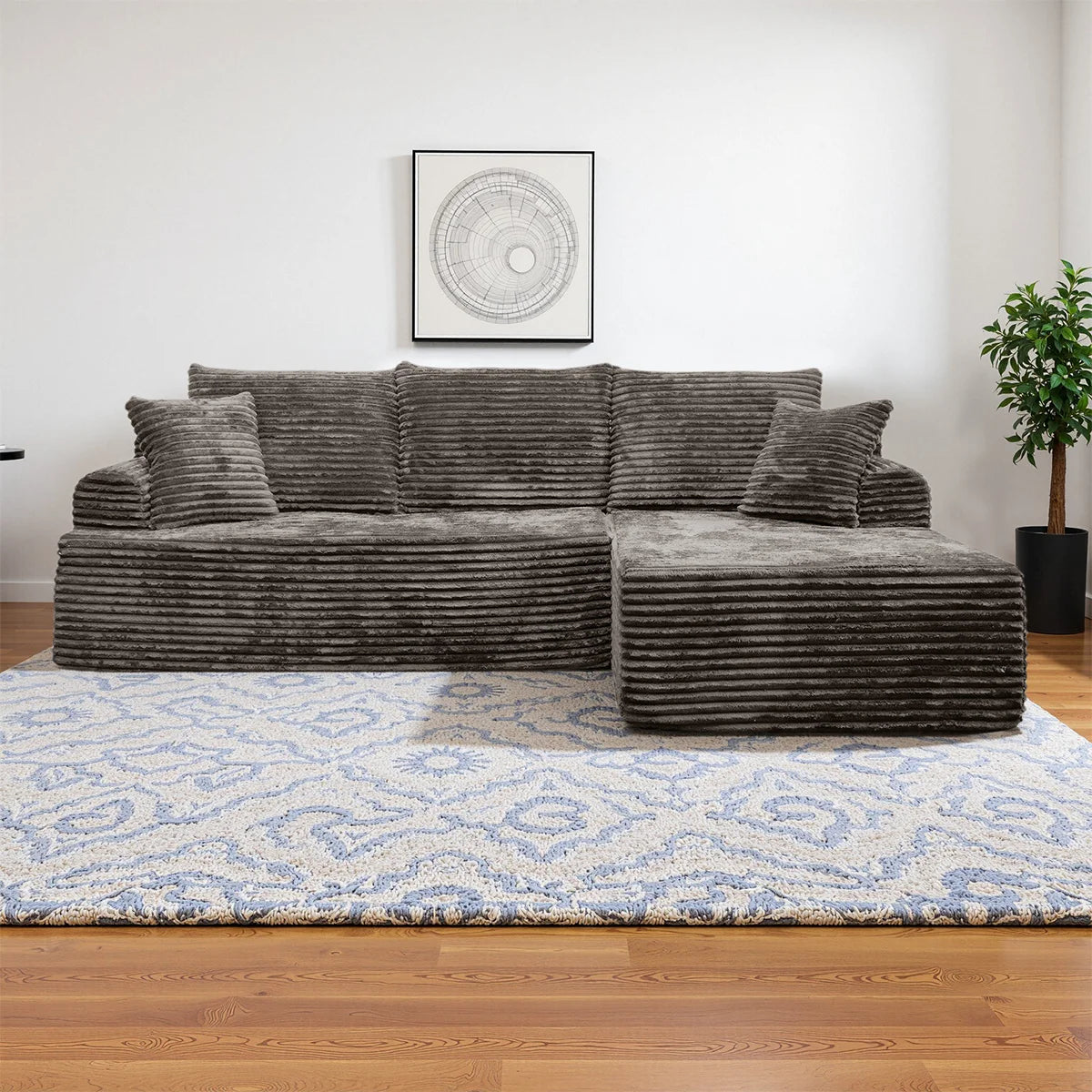95" L-Shaped Sofa Chaise – Ultra Soft Rabbit Fleece, No Assembly Required