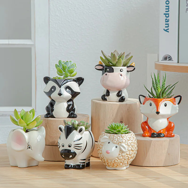 Ceramic Cartoon Animal Mini Planter – Desk & Home Decor
