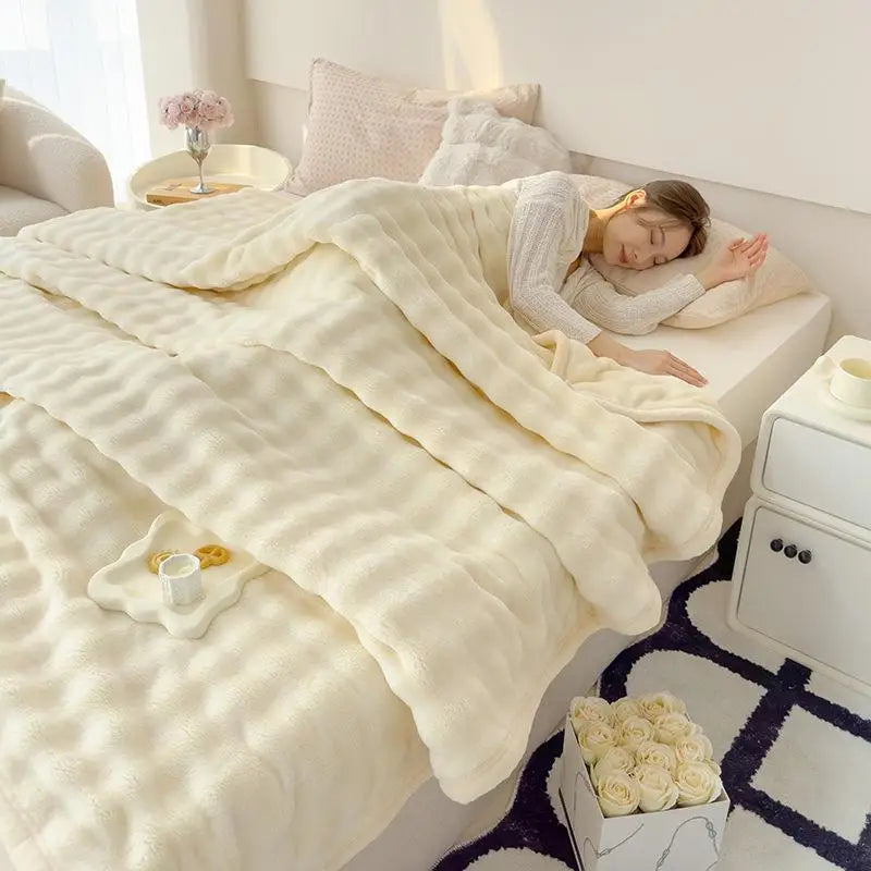 Faux Rabbit Fur Plush Blanket – Cozy Double-Sided Throw for Sofa & Bed