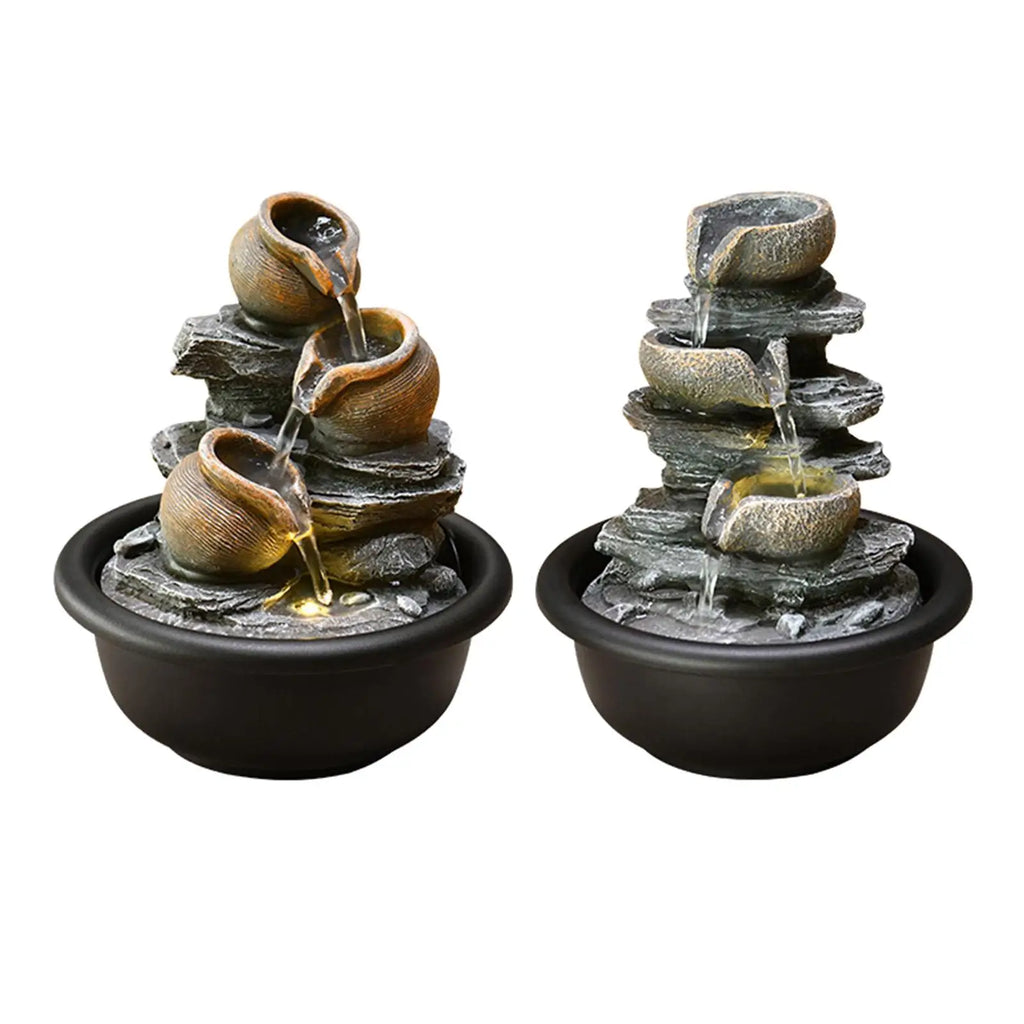 Tiered Meditation Waterfall Fountain with Scene Light