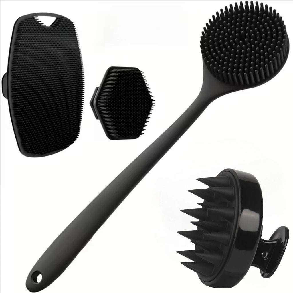 4pc Silicone Body Scrubber Set – Soft Exfoliating Brush for Face, Body & Feet