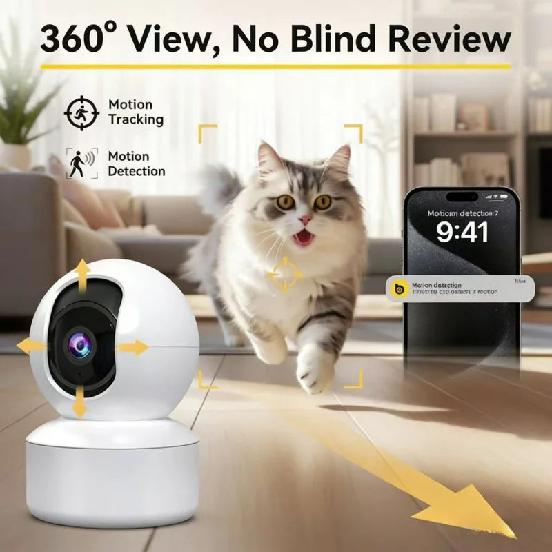 Indoor WiFi Pet Camera – 360° Pan & Tilt with Night Vision