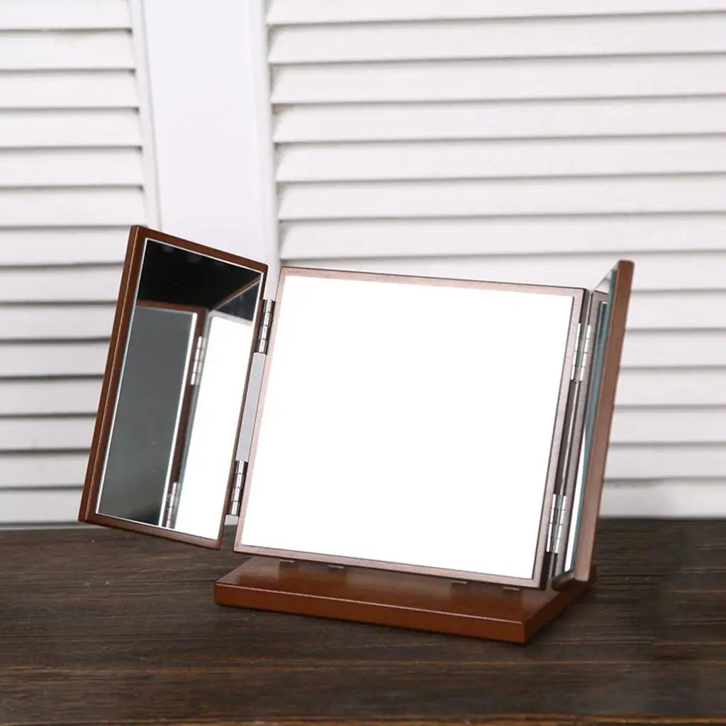 Retro Carved Wooden Vanity Mirror with Lights – 3 Color Modes